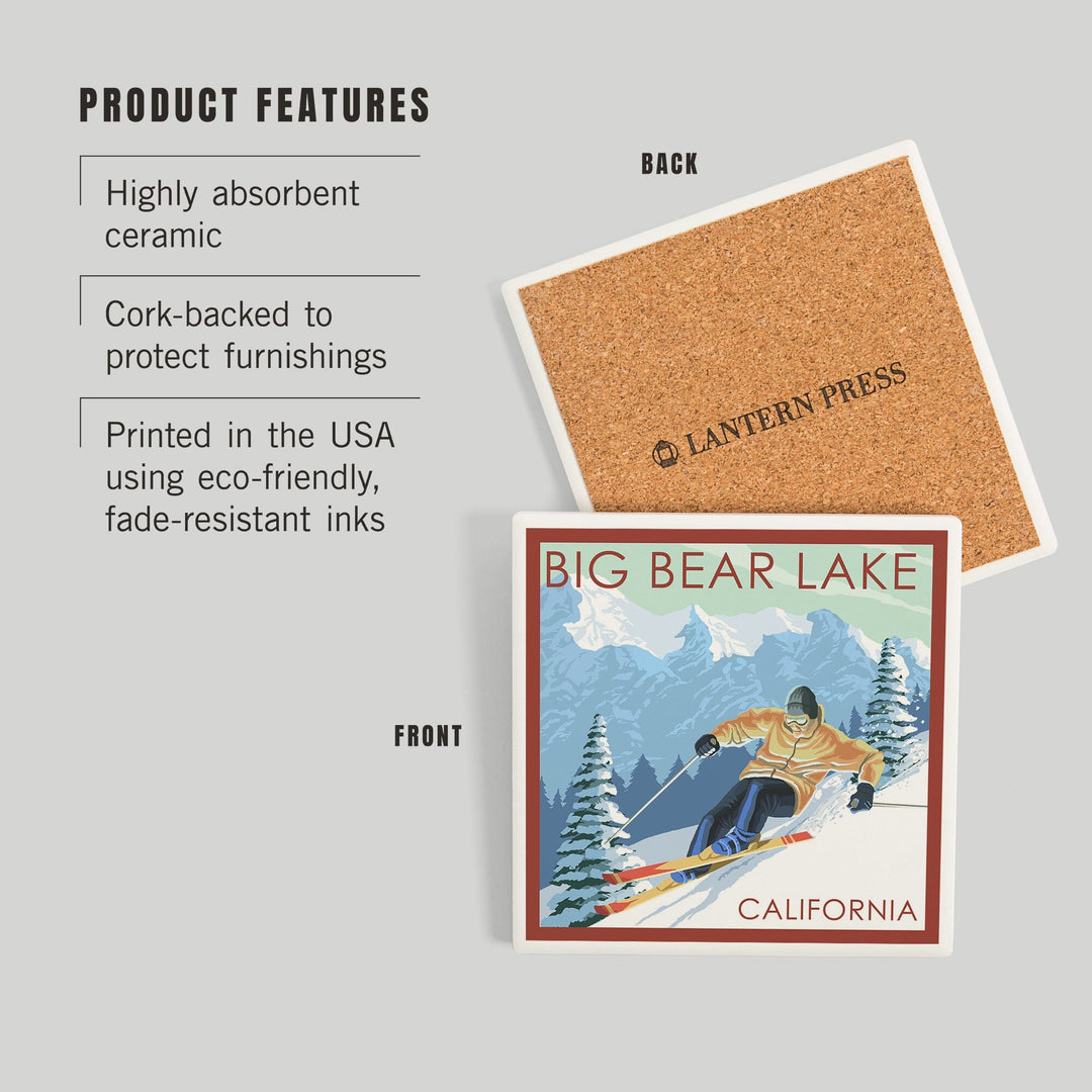 Big Bear Lake, California, Downhill Skier, Coasters Coasters Lantern Press