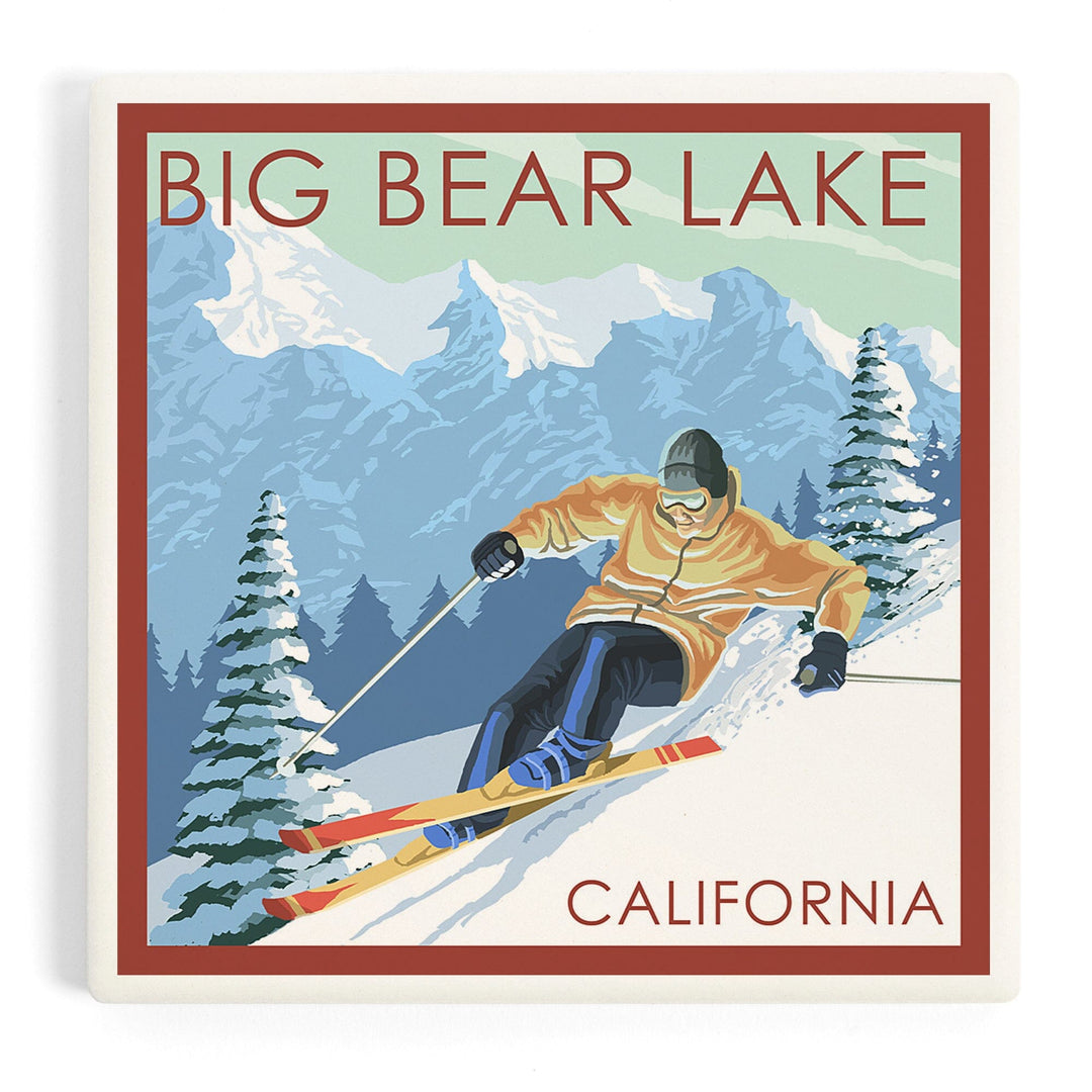 Big Bear Lake, California, Downhill Skier, Coasters Coasters Lantern Press Coaster