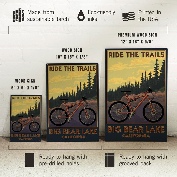 Big Bear Lake, California, Mountain Bike Scene, Lantern Press Artwork, Wood Signs and Postcards Wood Lantern Press