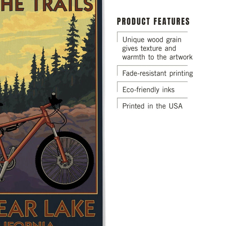 Big Bear Lake, California, Mountain Bike Scene, Lantern Press Artwork, Wood Signs and Postcards Wood Lantern Press
