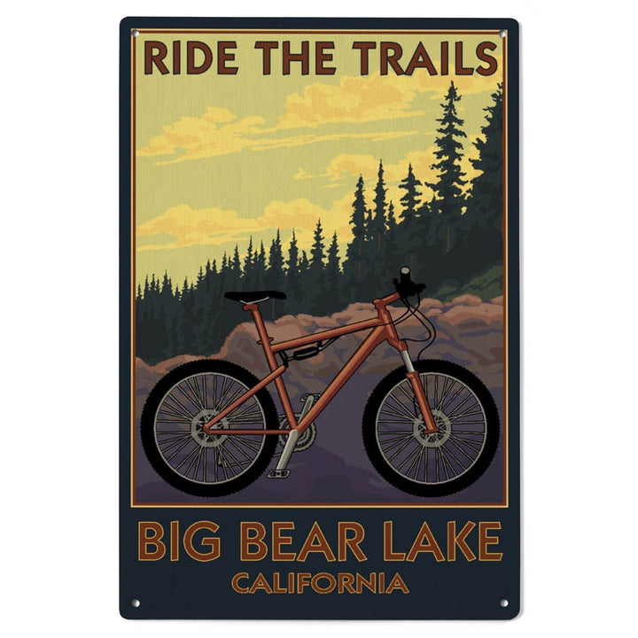 Big Bear Lake, California, Mountain Bike Scene, Lantern Press Artwork, Wood Signs and Postcards Wood Lantern Press