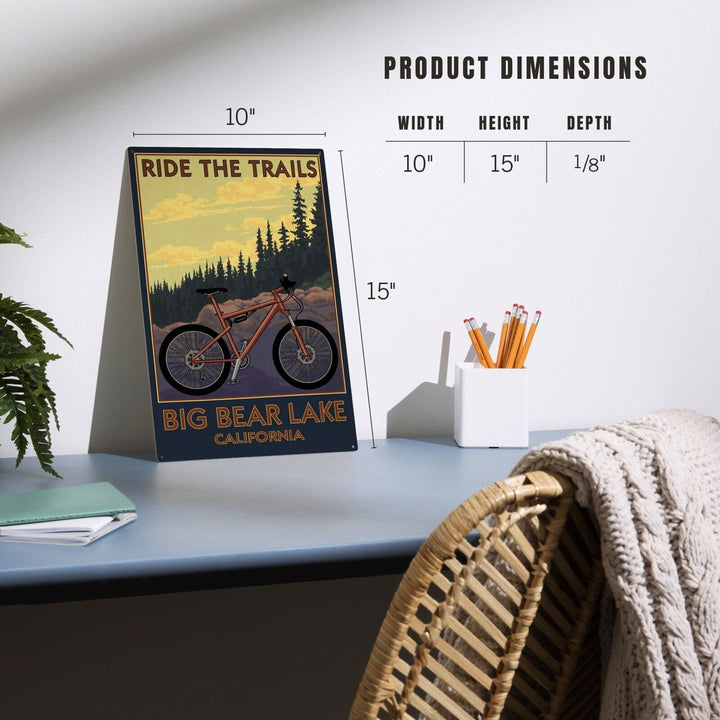 Big Bear Lake, California, Mountain Bike Scene, Lantern Press Artwork, Wood Signs and Postcards Wood Lantern Press