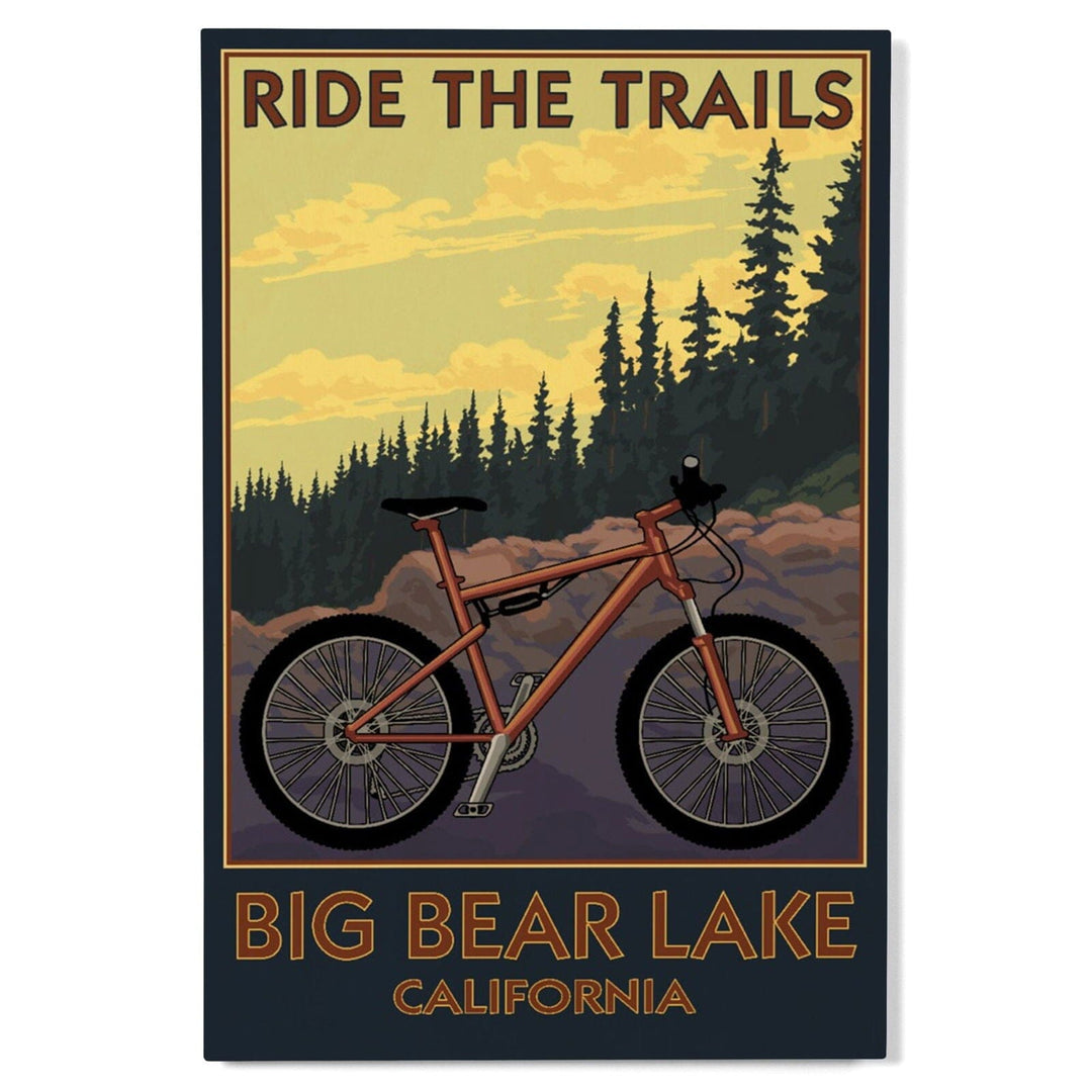 Big Bear Lake, California, Mountain Bike Scene, Lantern Press Artwork, Wood Signs and Postcards Wood Lantern Press