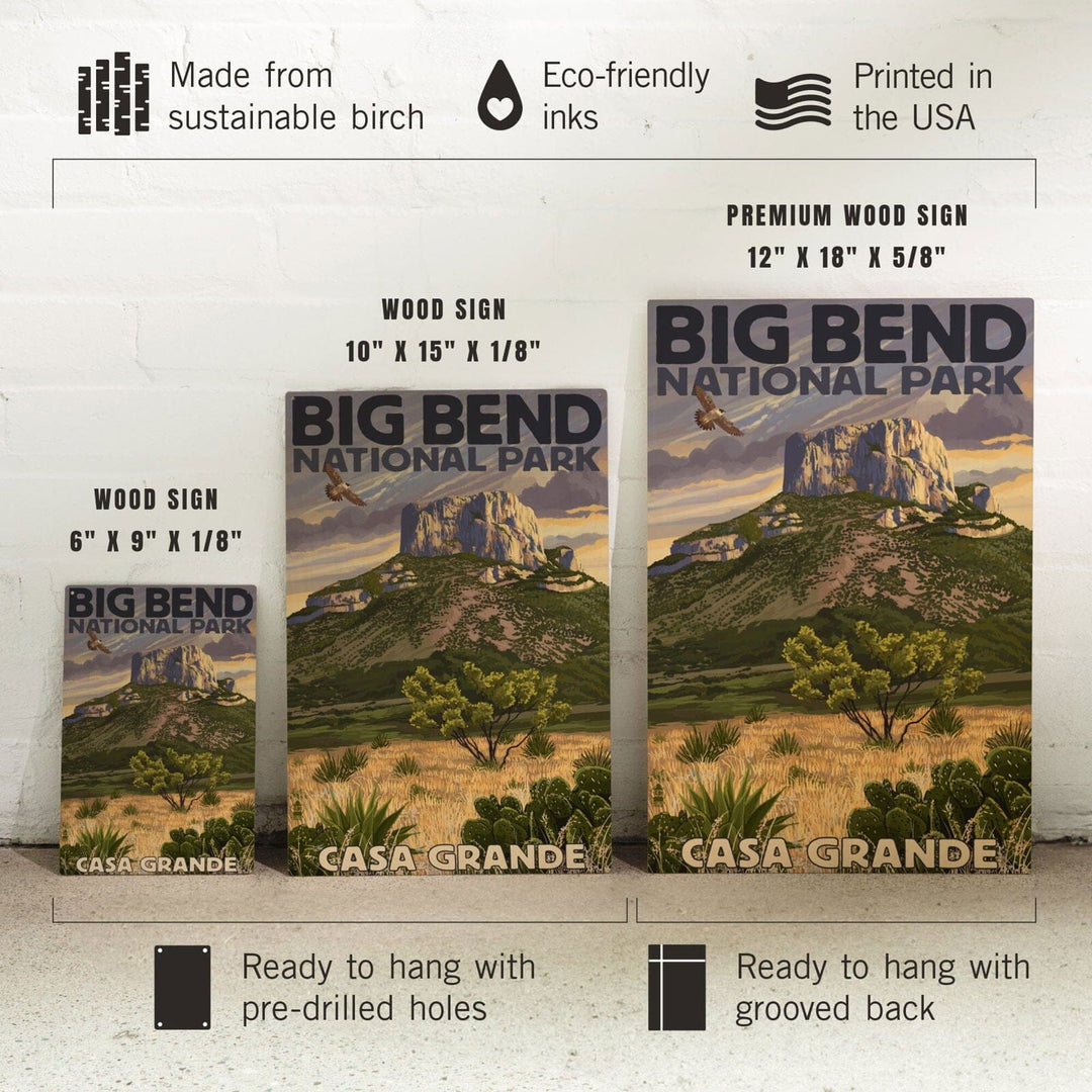 Big Bend National Park, Texas, Casa Grande, Lantern Press Artwork, Wood Signs and Postcards Wood Lantern Press