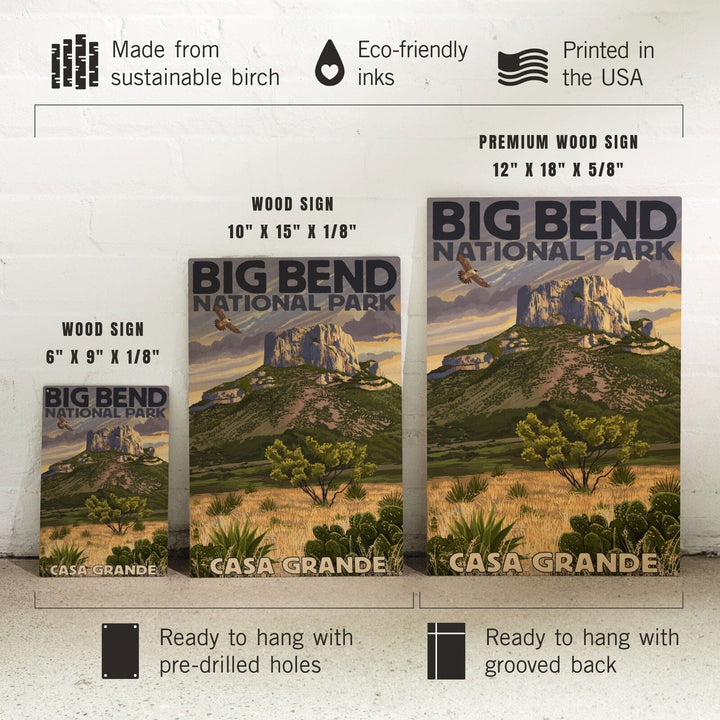 Big Bend National Park, Texas, Casa Grande, Lantern Press Artwork, Wood Signs and Postcards Wood Lantern Press