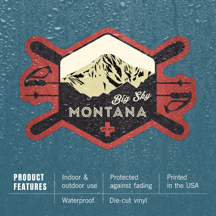 Big Sky, Montana, Est. 1973, Ski Patrol, Contour, Vinyl Sticker - Lantern Press