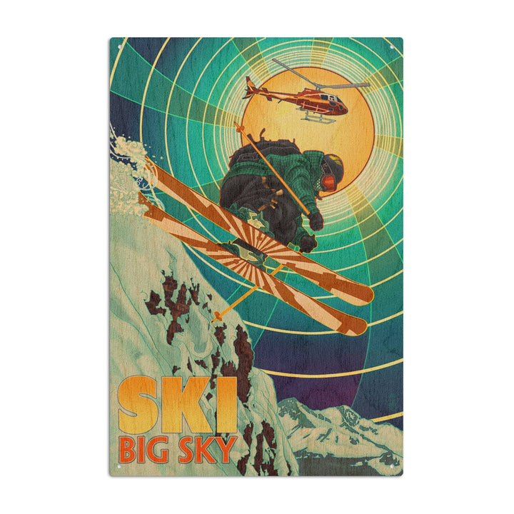 Big Sky, Montana, Heli-Skiing, Lantern Press Artwork, Wood Signs and Postcards - Lantern Press