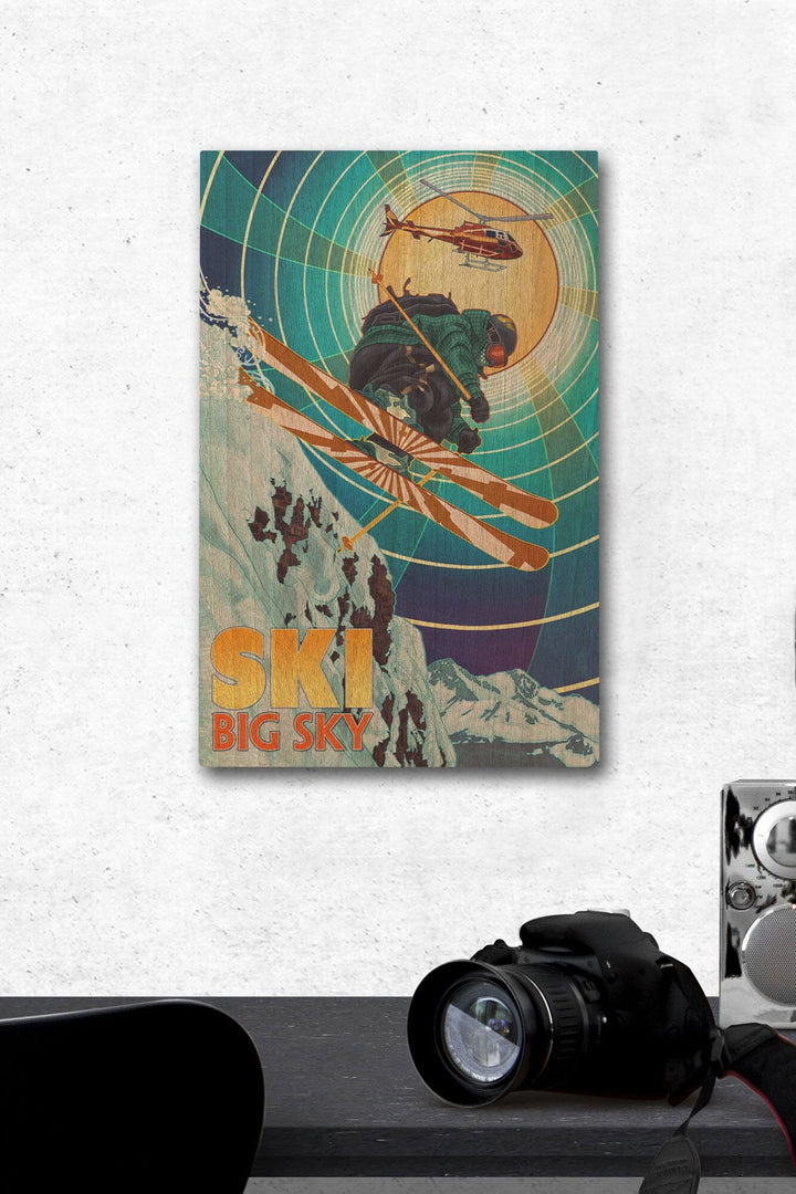 Big Sky, Montana, Heli-Skiing, Lantern Press Artwork, Wood Signs and Postcards - Lantern Press