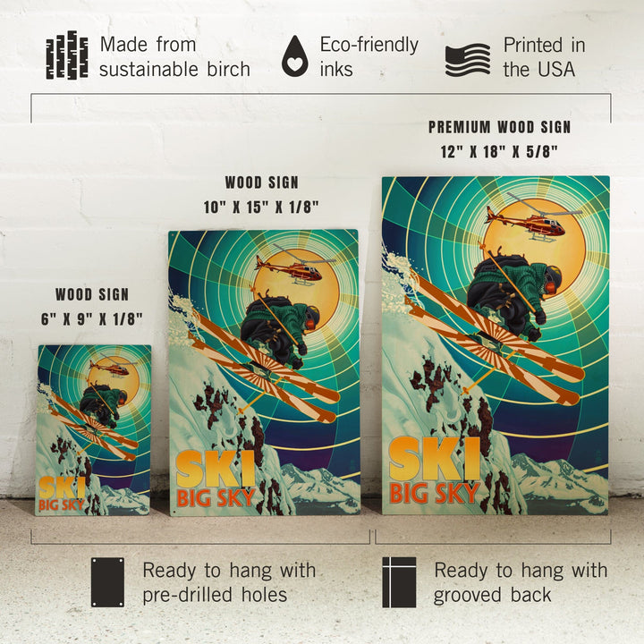 Big Sky, Montana, Heli-Skiing, Lantern Press Artwork, Wood Signs and Postcards - Lantern Press