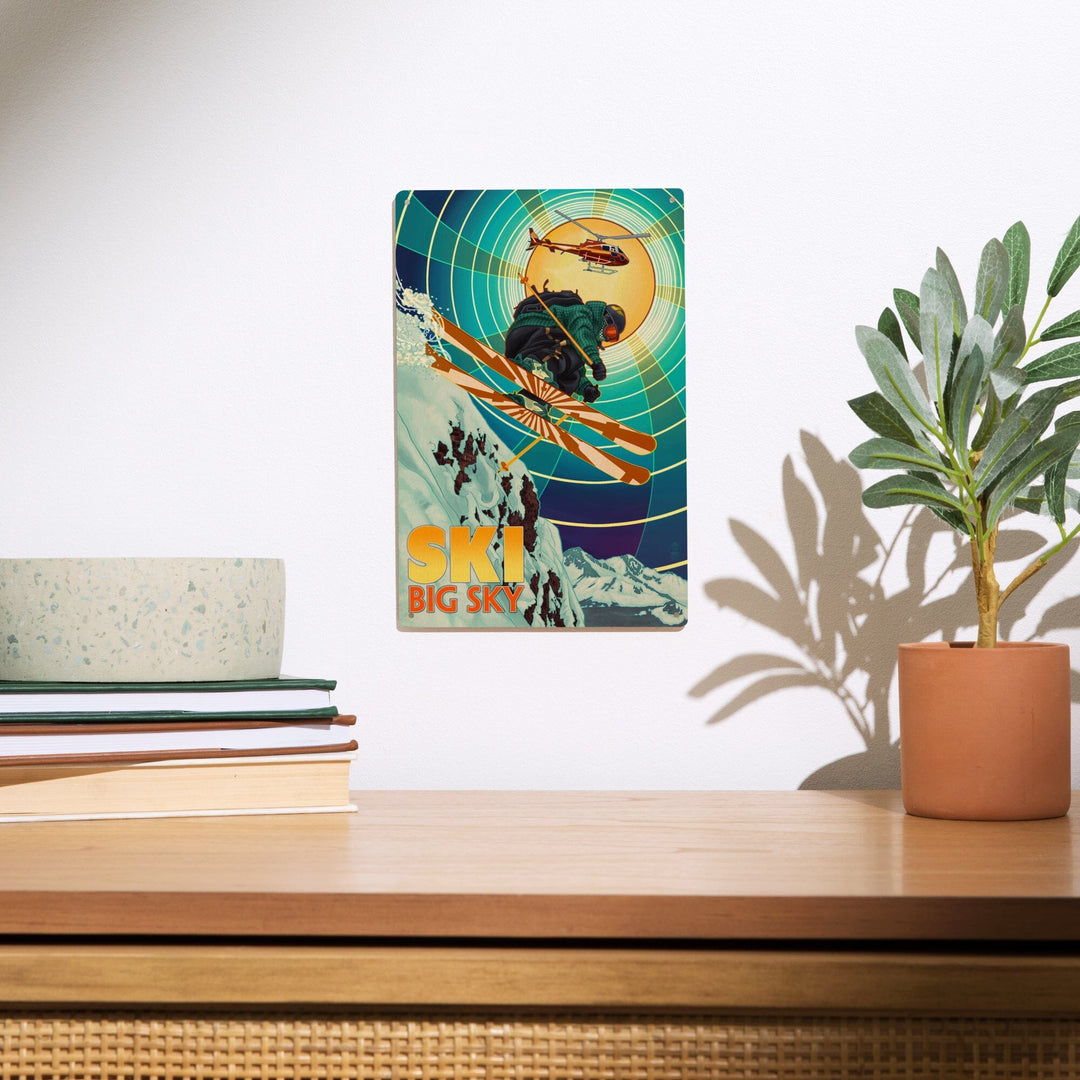 Big Sky, Montana, Heli-Skiing, Lantern Press Artwork, Wood Signs and Postcards - Lantern Press