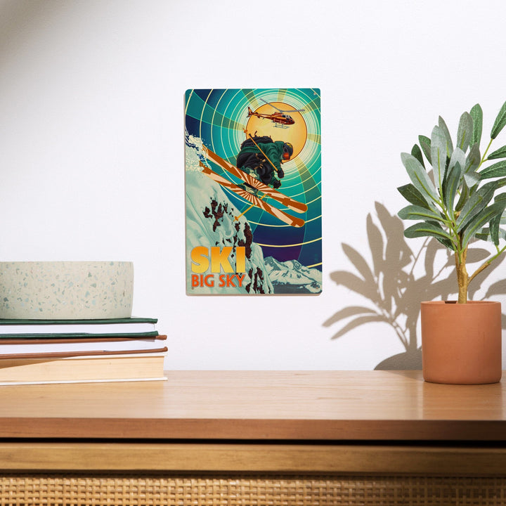 Big Sky, Montana, Heli-Skiing, Lantern Press Artwork, Wood Signs and Postcards - Lantern Press