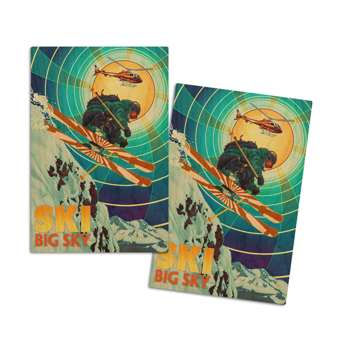 Big Sky, Montana, Heli-Skiing, Lantern Press Artwork, Wood Signs and Postcards - Lantern Press