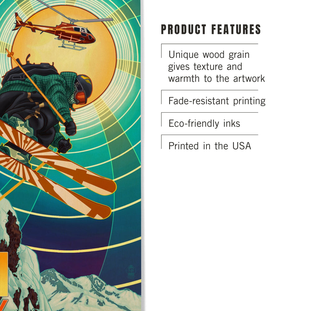 Big Sky, Montana, Heli-Skiing, Lantern Press Artwork, Wood Signs and Postcards - Lantern Press