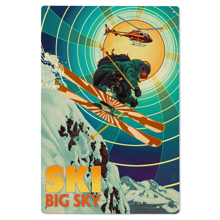 Big Sky, Montana, Heli-Skiing, Lantern Press Artwork, Wood Signs and Postcards - Lantern Press