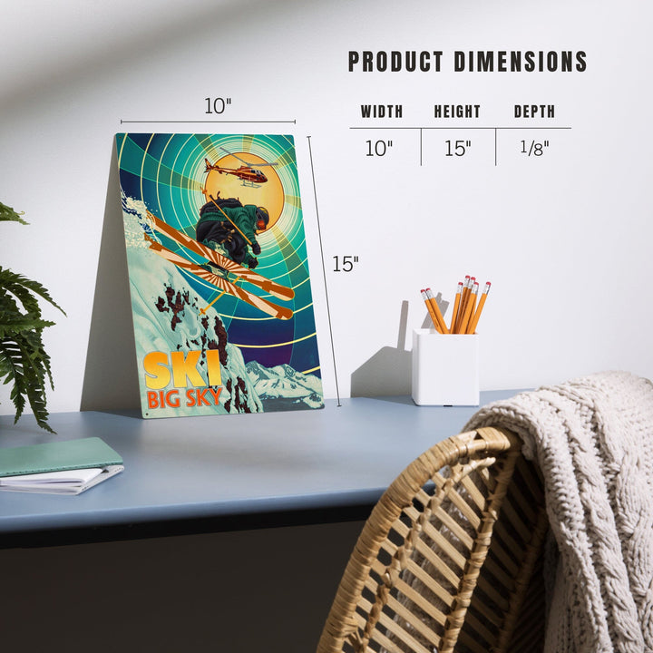 Big Sky, Montana, Heli-Skiing, Lantern Press Artwork, Wood Signs and Postcards - Lantern Press