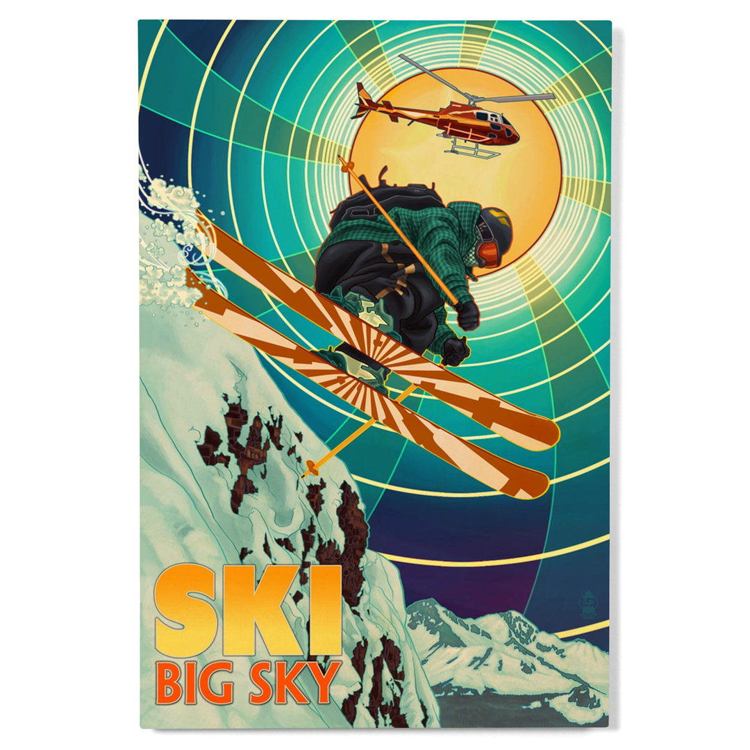 Big Sky, Montana, Heli-Skiing, Lantern Press Artwork, Wood Signs and Postcards - Lantern Press