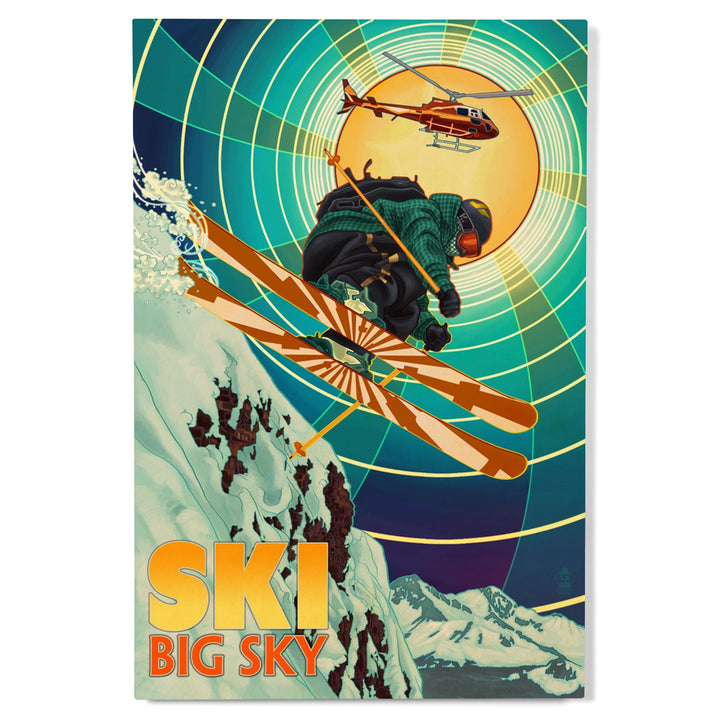 Big Sky, Montana, Heli-Skiing, Lantern Press Artwork, Wood Signs and Postcards - Lantern Press