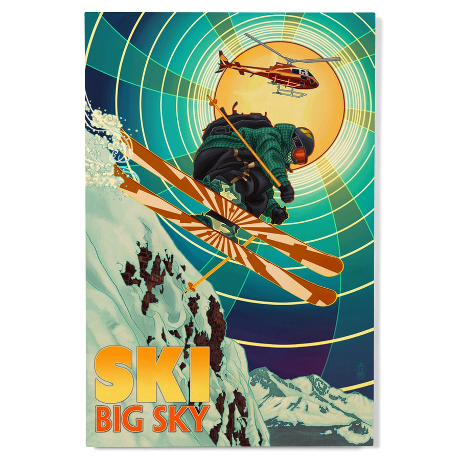 Big Sky, Montana, Heli-Skiing, Lantern Press Artwork, Wood Signs and Postcards - Lantern Press