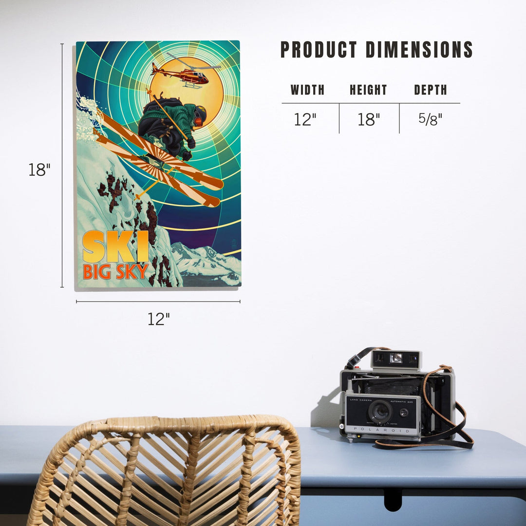 Big Sky, Montana, Heli-Skiing, Lantern Press Artwork, Wood Signs and Postcards - Lantern Press