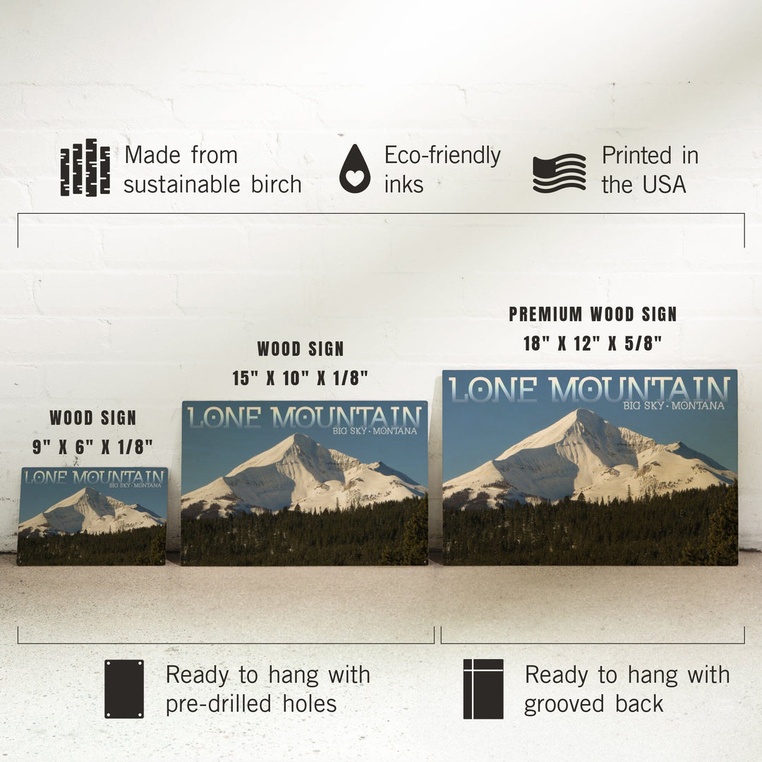 Big Sky, Montana, Lone Mountain, Lantern Press Photography, Wood Signs and Postcards - Lantern Press