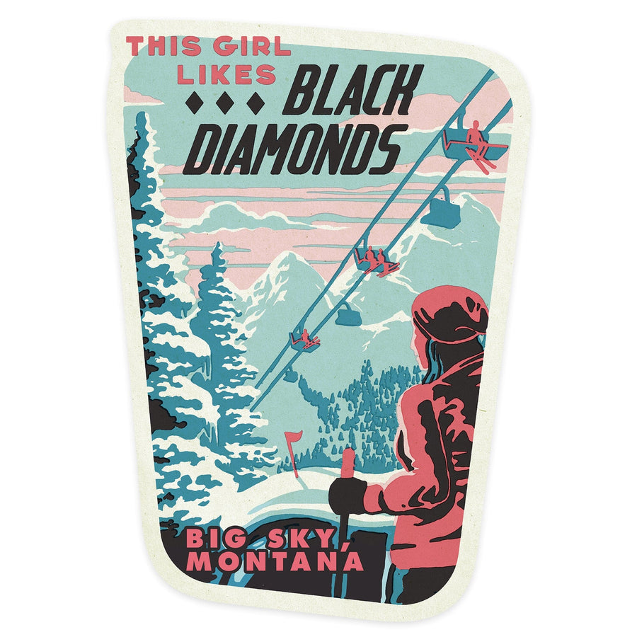 Big Sky, Montana, Ski Black Diamond, Contour, Vinyl Sticker Sticker Lantern Press