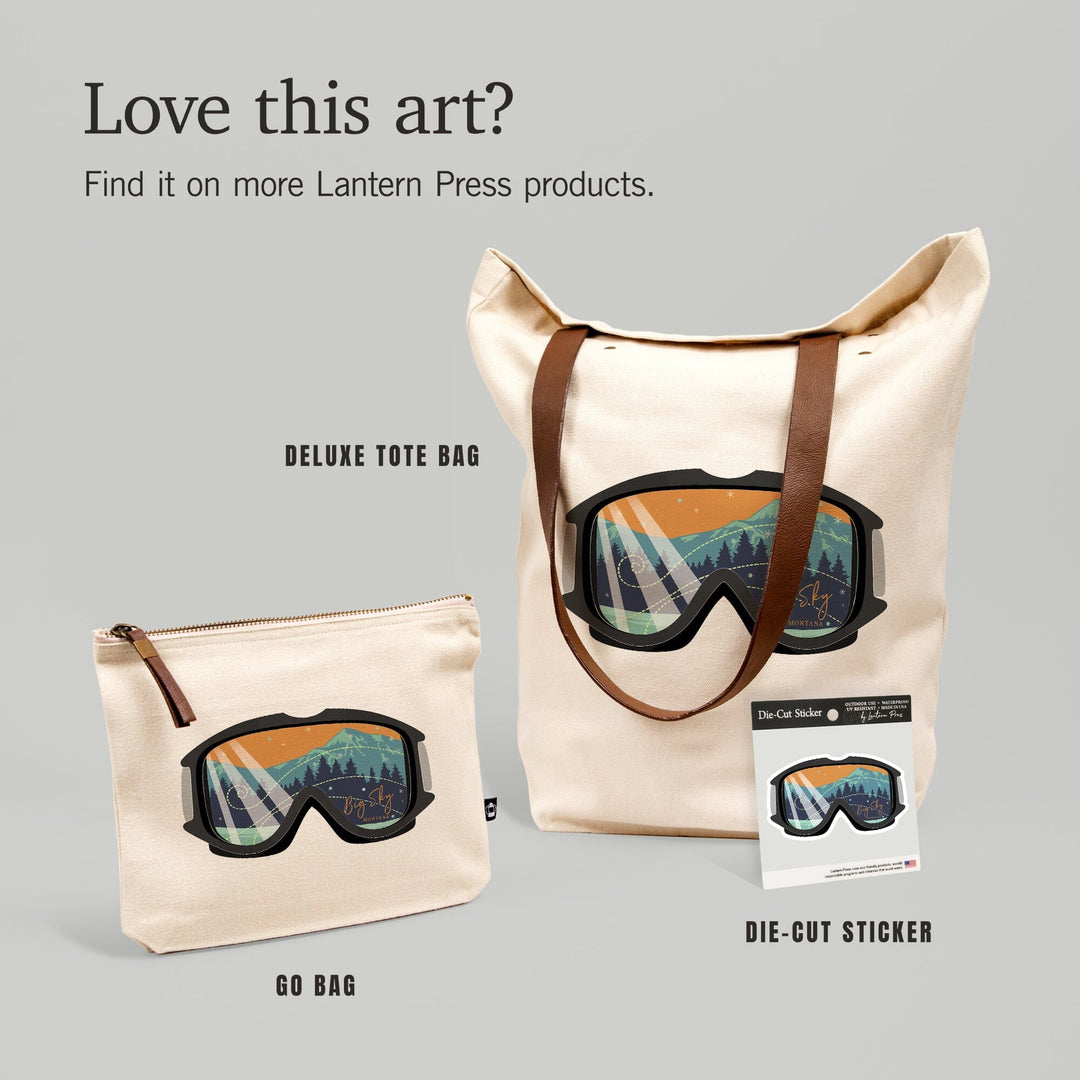 Big Sky, Montana, Ski Goggles, Contour, Lantern Press Artwork, Vinyl Sticker - Lantern Press