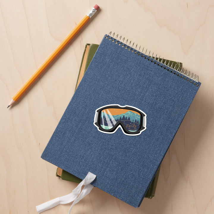 Big Sky, Montana, Ski Goggles, Contour, Lantern Press Artwork, Vinyl Sticker - Lantern Press
