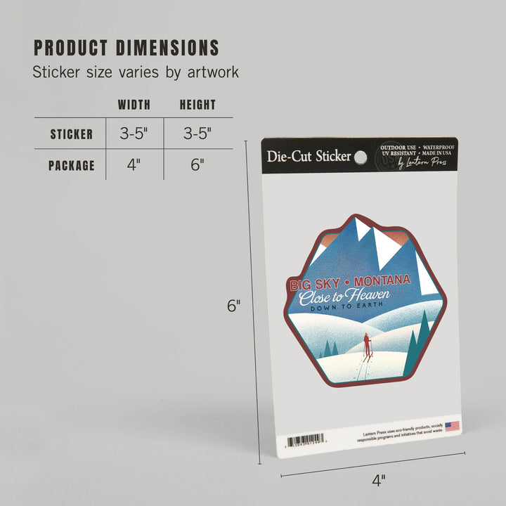 Big Sky, Montana, Skier In the Mountains, Litho, Contour, Vinyl Sticker Sticker Lantern Press
