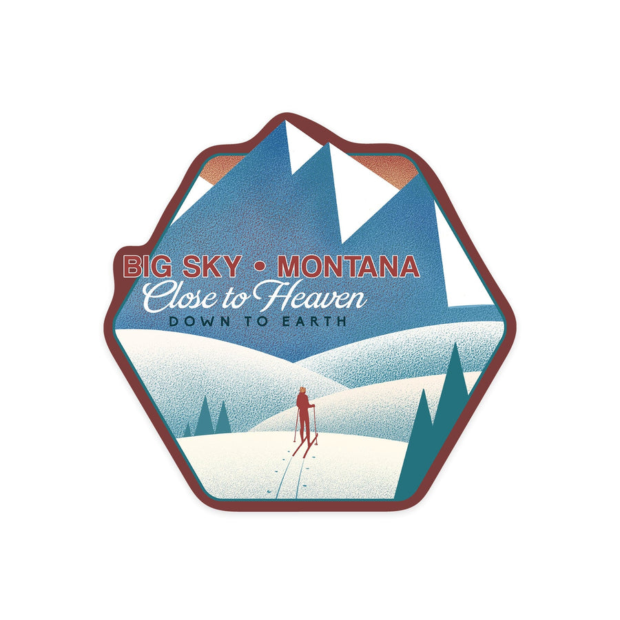 Big Sky, Montana, Skier In the Mountains, Litho, Contour, Vinyl Sticker Sticker Lantern Press
