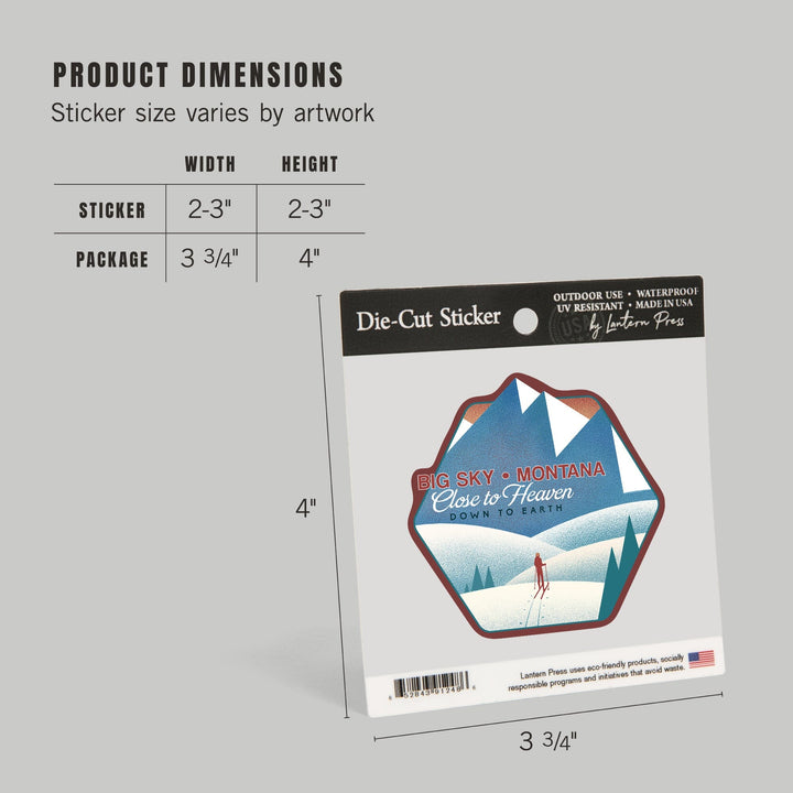 Big Sky, Montana, Skier In the Mountains, Litho, Contour, Vinyl Sticker Sticker Lantern Press