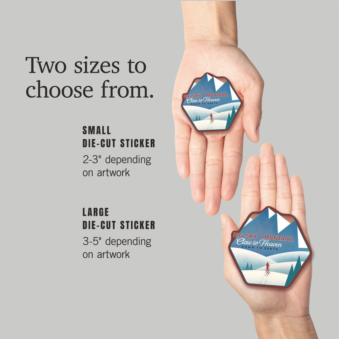 Big Sky, Montana, Skier In the Mountains, Litho, Contour, Vinyl Sticker Sticker Lantern Press