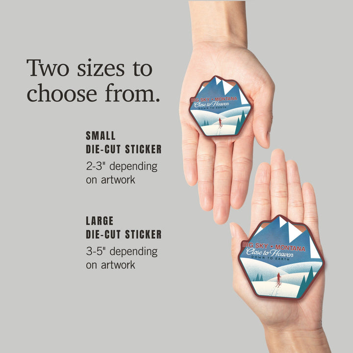 Big Sky, Montana, Skier In the Mountains, Litho, Contour, Vinyl Sticker Sticker Lantern Press