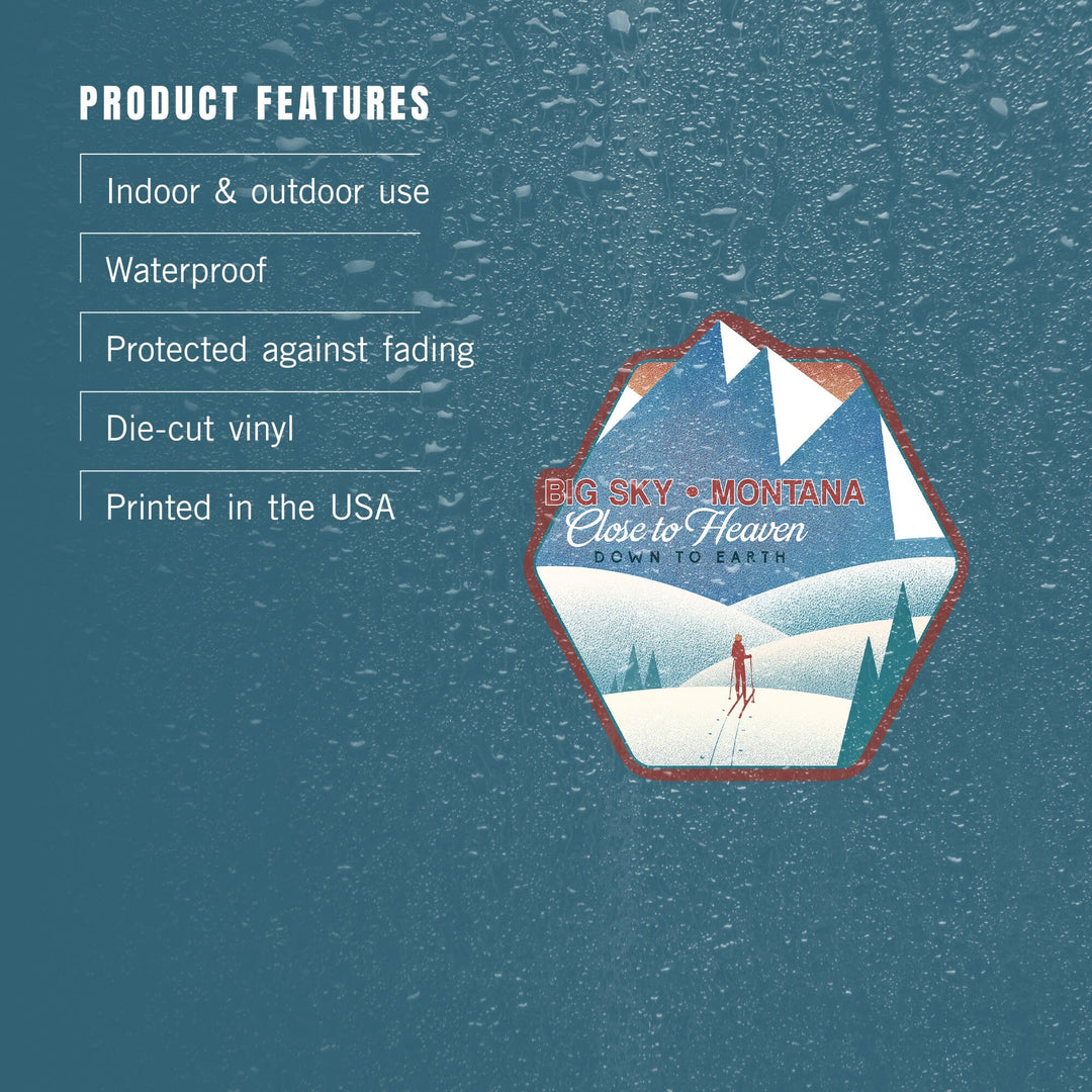 Big Sky, Montana, Skier In the Mountains, Litho, Contour, Vinyl Sticker Sticker Lantern Press