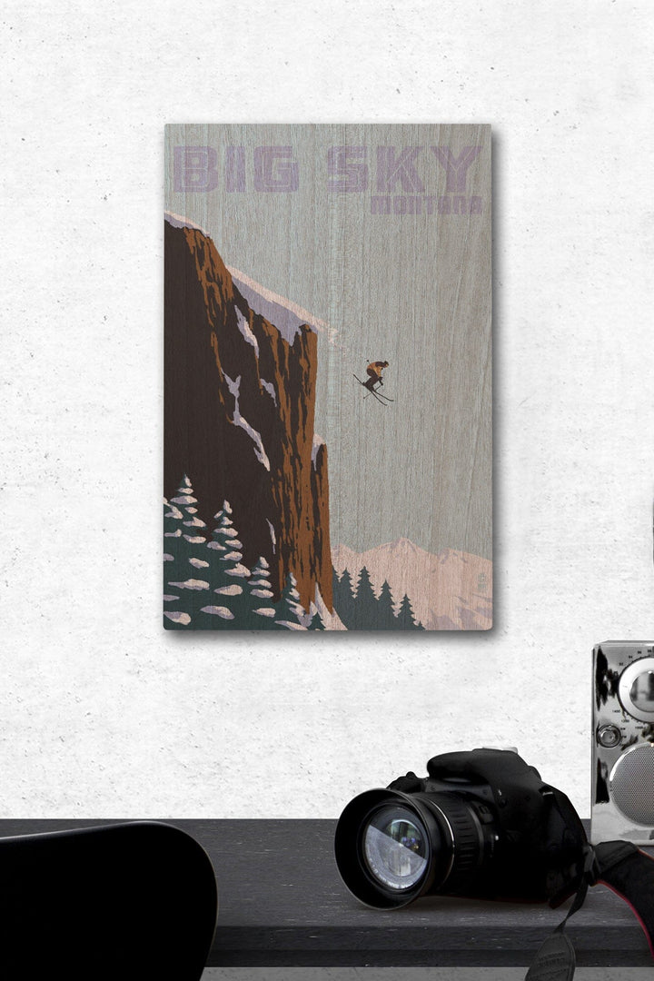 Big Sky, Montana, Skier Jumping, Lantern Press Artwork, Wood Signs and Postcards - Lantern Press
