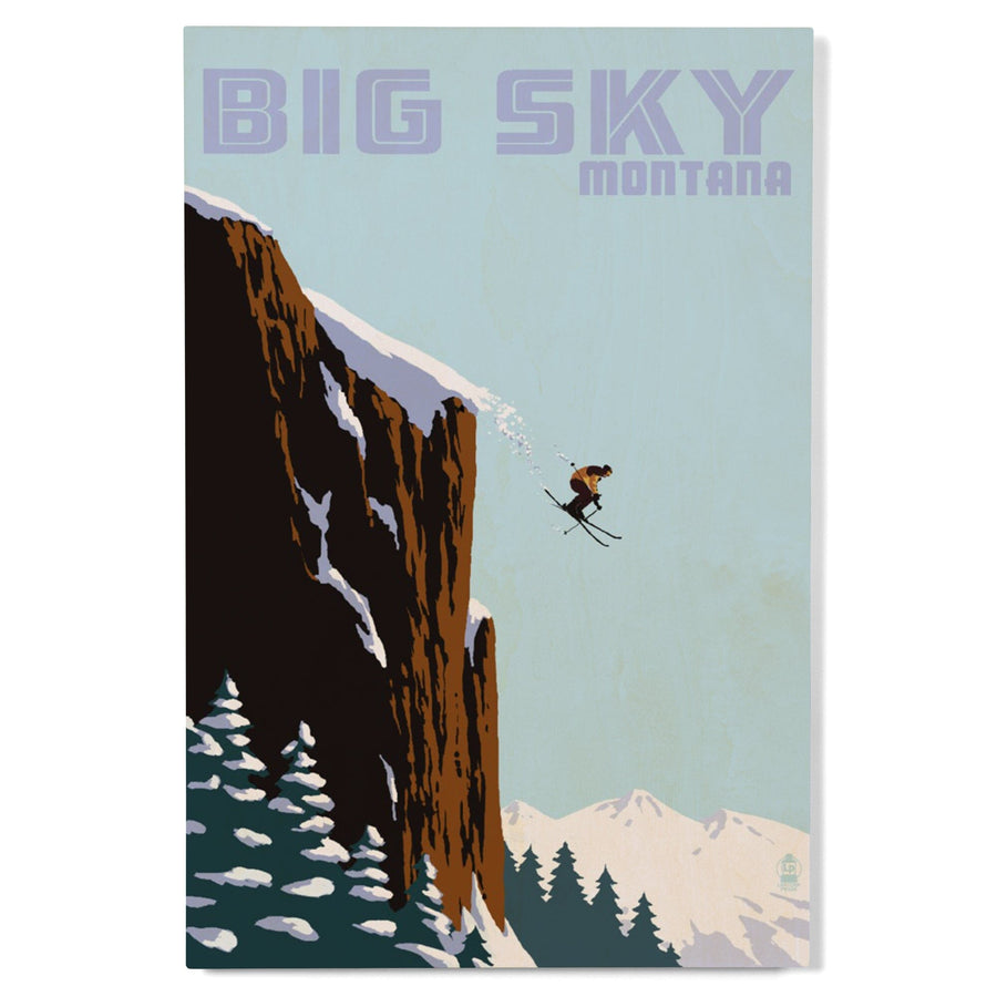 Big Sky, Montana, Skier Jumping, Lantern Press Artwork, Wood Signs and Postcards - Lantern Press