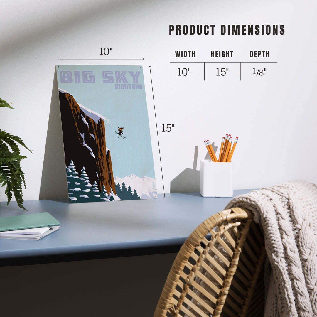 Big Sky, Montana, Skier Jumping, Lantern Press Artwork, Wood Signs and Postcards - Lantern Press