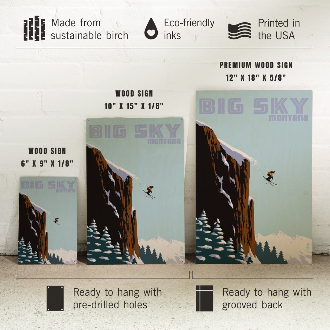Big Sky, Montana, Skier Jumping, Lantern Press Artwork, Wood Signs and Postcards - Lantern Press