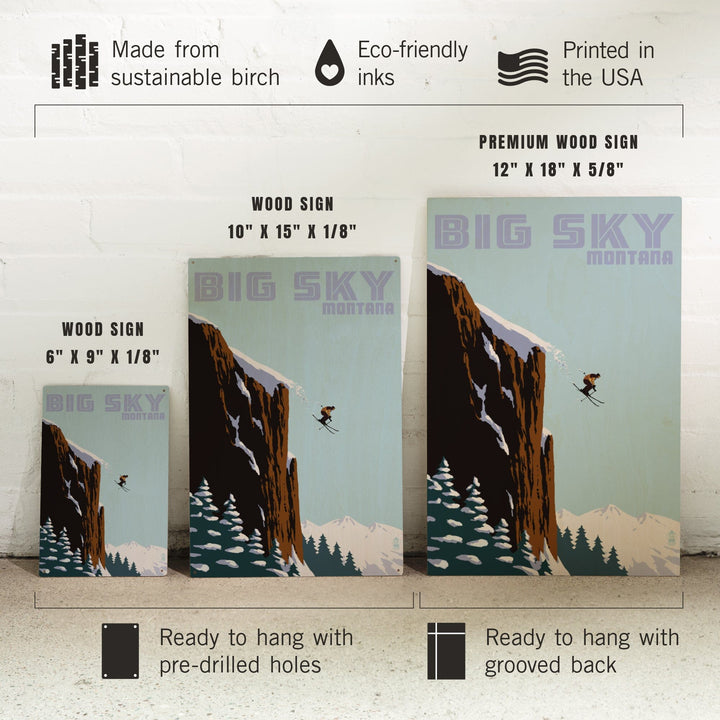 Big Sky, Montana, Skier Jumping, Lantern Press Artwork, Wood Signs and Postcards - Lantern Press