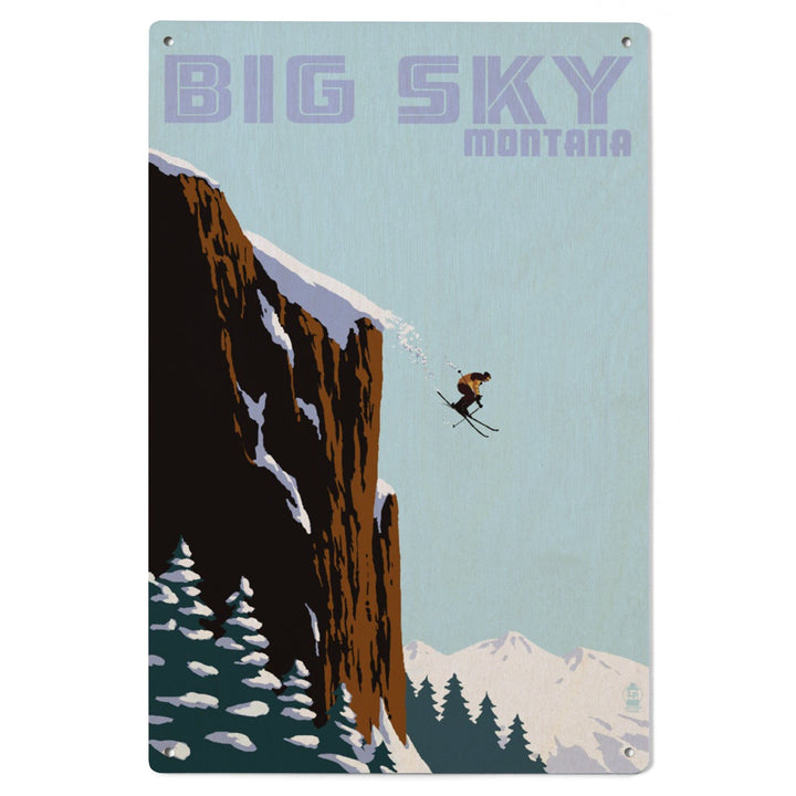 Big Sky, Montana, Skier Jumping, Lantern Press Artwork, Wood Signs and Postcards - Lantern Press