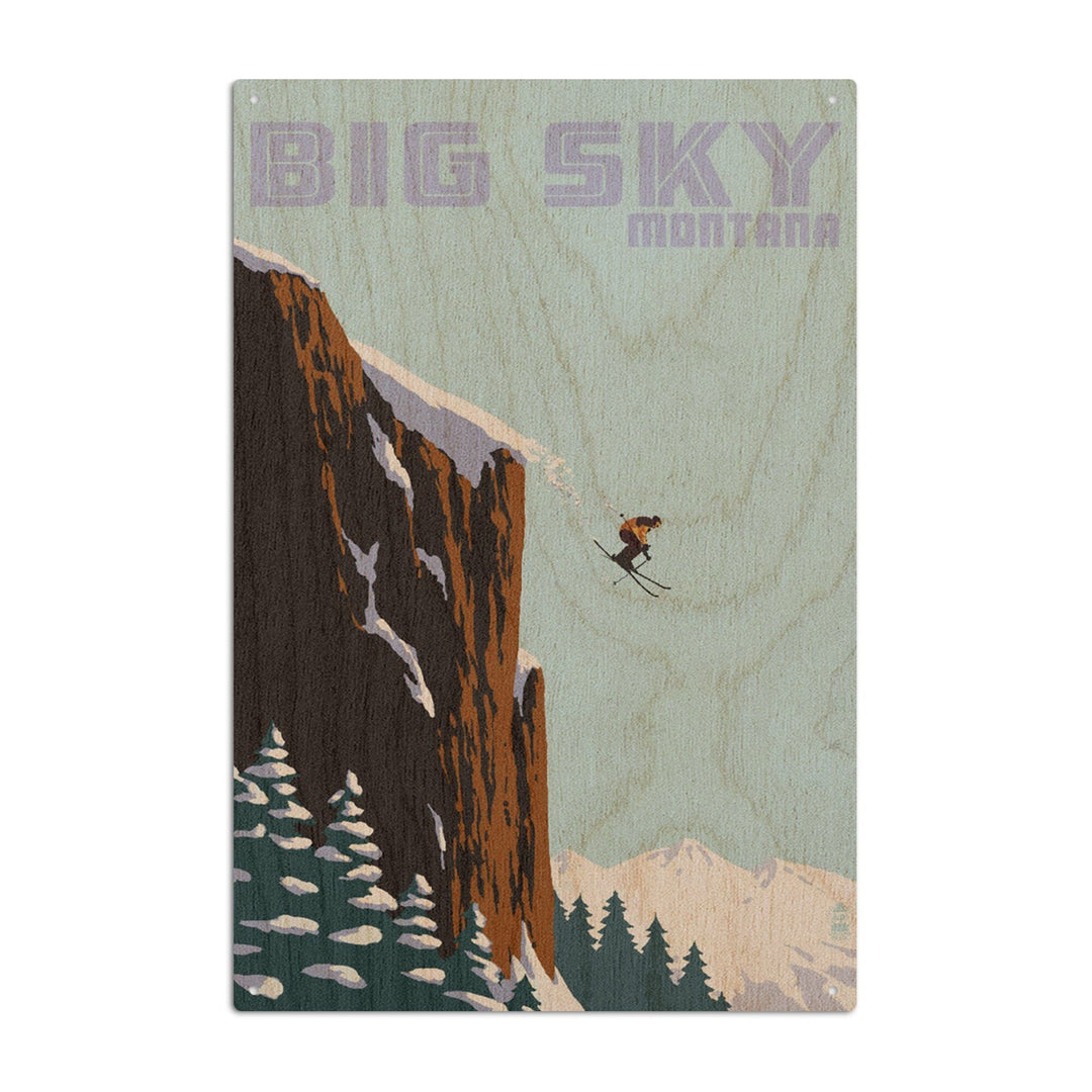 Big Sky, Montana, Skier Jumping, Lantern Press Artwork, Wood Signs and Postcards - Lantern Press