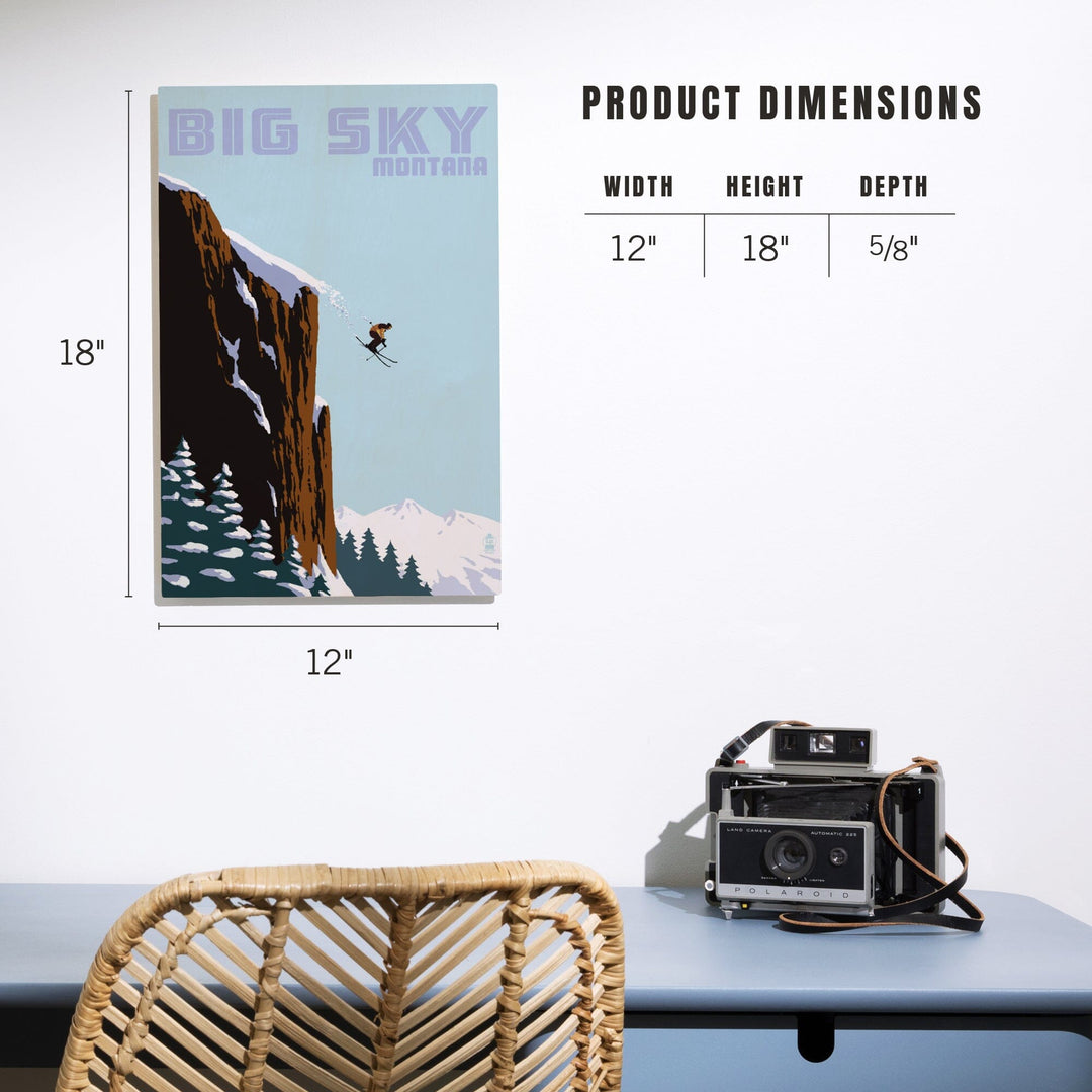 Big Sky, Montana, Skier Jumping, Lantern Press Artwork, Wood Signs and Postcards - Lantern Press