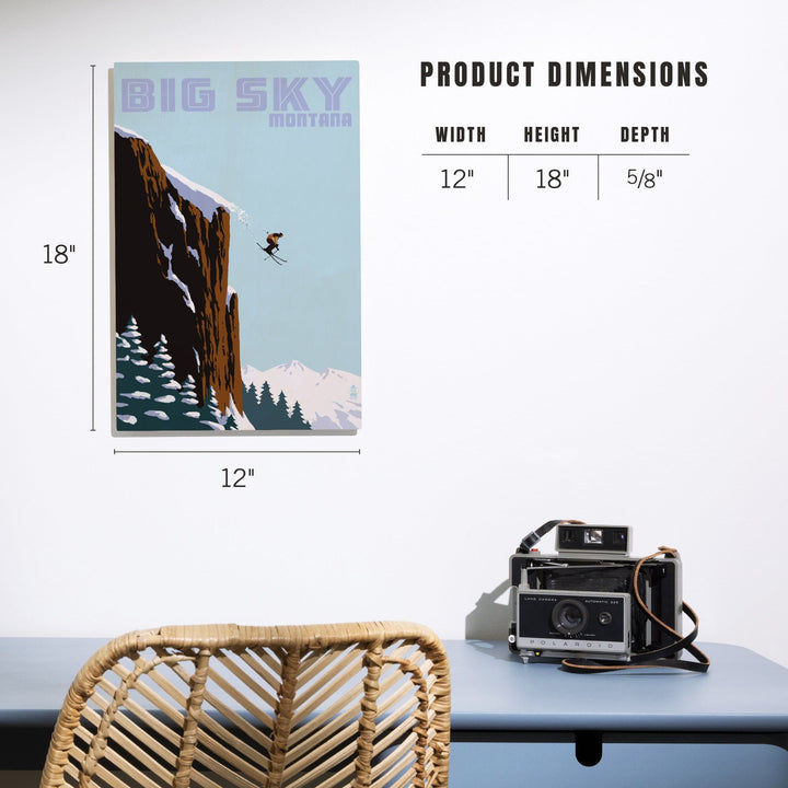 Big Sky, Montana, Skier Jumping, Lantern Press Artwork, Wood Signs and Postcards - Lantern Press