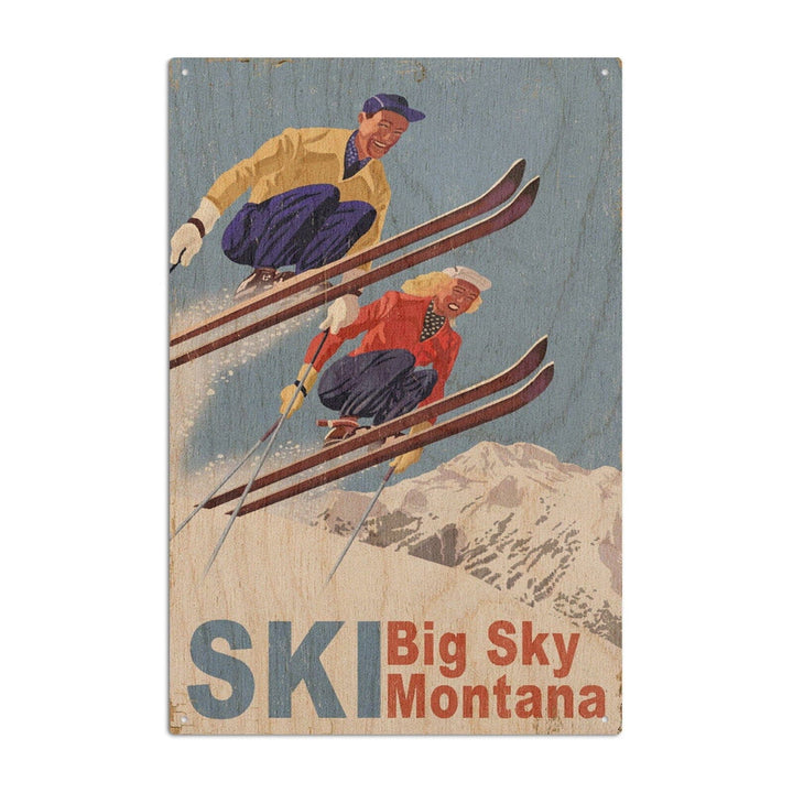 Big Sky Montana, Vintage Skiers, Wood Signs and Postcards Wood Lantern Press 10 x 15 Wood Sign