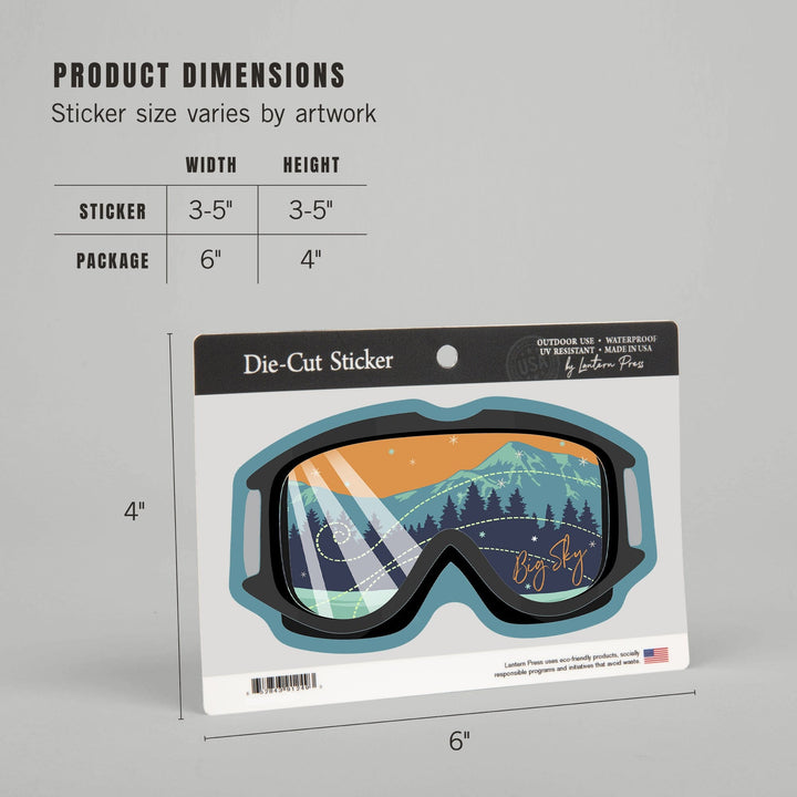 Big Sky, Ski Goggles, Contour, Lantern Press Artwork, Vinyl Sticker - Lantern Press