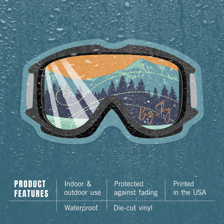 Big Sky, Ski Goggles, Contour, Lantern Press Artwork, Vinyl Sticker - Lantern Press