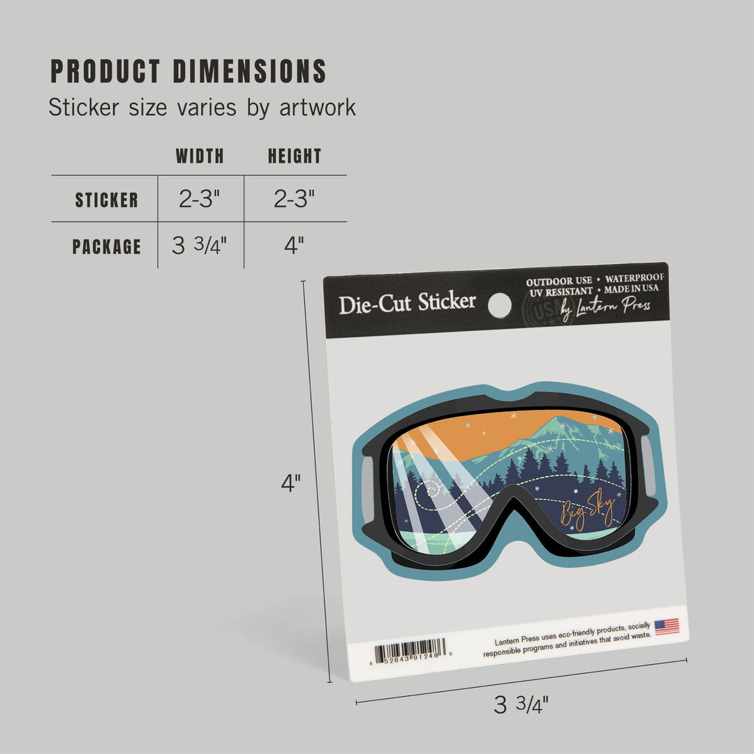 Big Sky, Ski Goggles, Contour, Lantern Press Artwork, Vinyl Sticker - Lantern Press