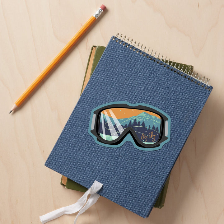 Big Sky, Ski Goggles, Contour, Lantern Press Artwork, Vinyl Sticker - Lantern Press