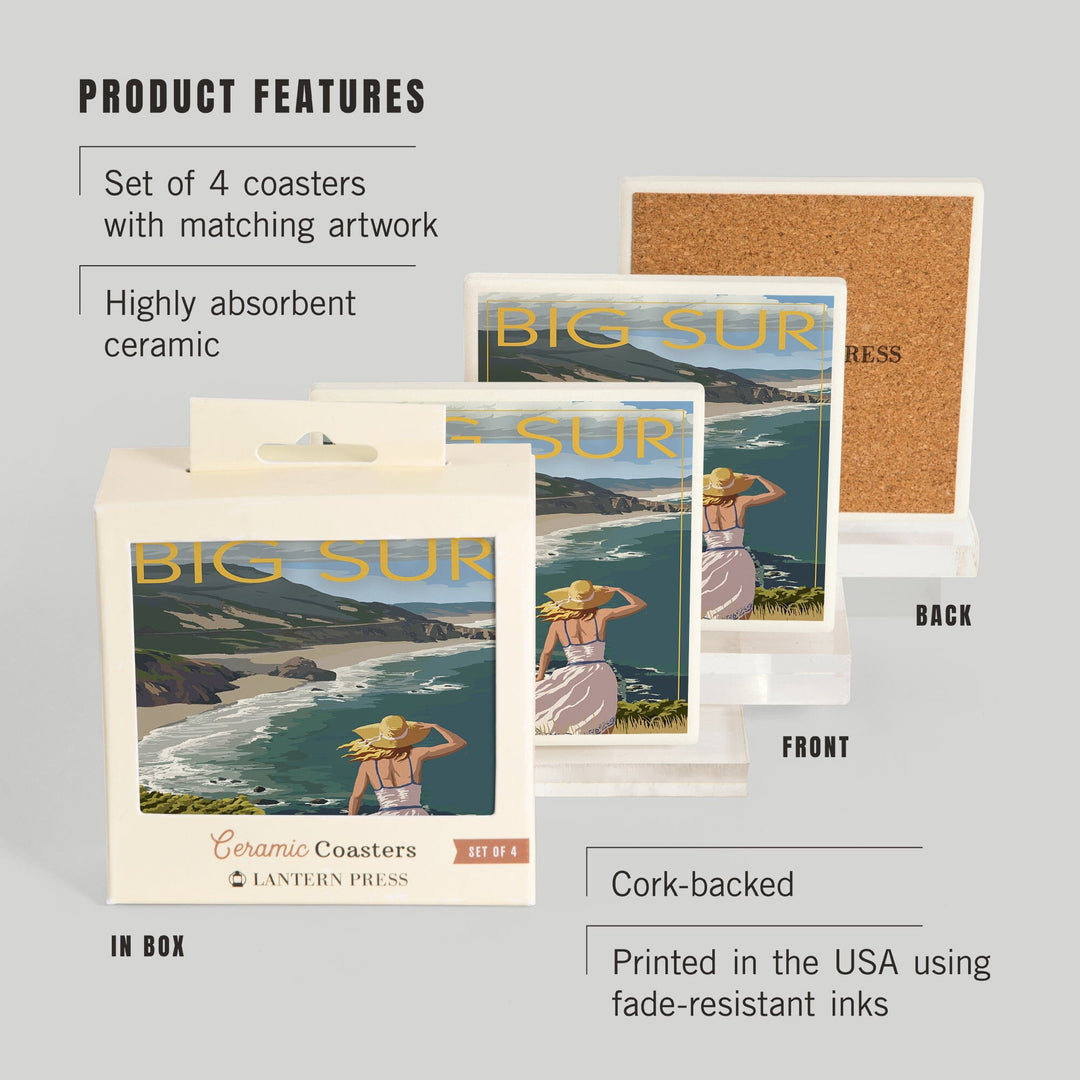 Big Sur, California, Coast Scene, Coasters Coasters Lantern Press