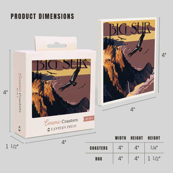 Big Sur, California, Condors, Coasters Coasters Lantern Press