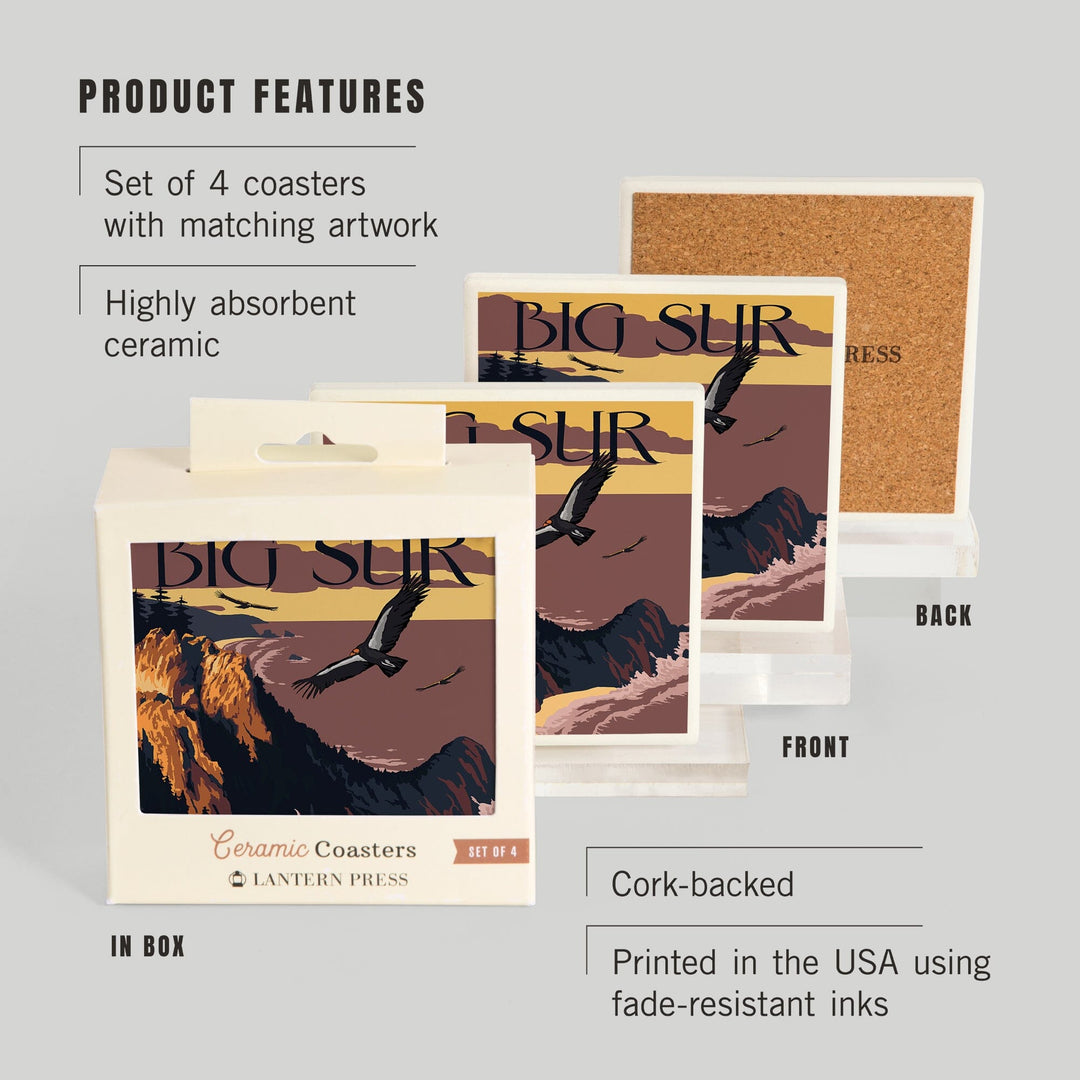 Big Sur, California, Condors, Coasters Coasters Lantern Press